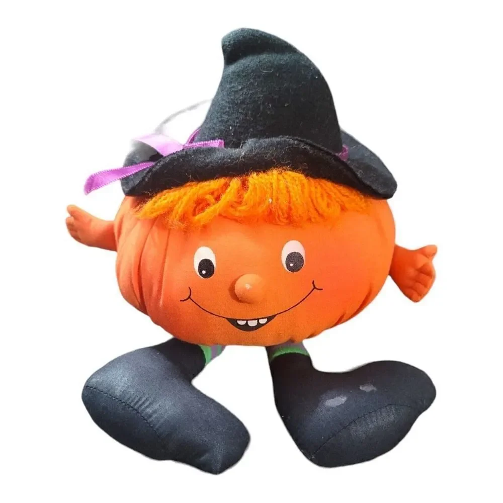 VTG Halloween Pumpkin Witch Hallmark Shelf Sitter Bean Bag Holiday Decor 1982